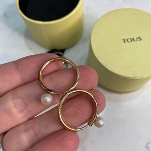 TOUS pearl and gold hoop earrings